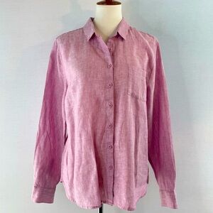 Garnet Hill Berry Linen Button-Down Shirt NWOT